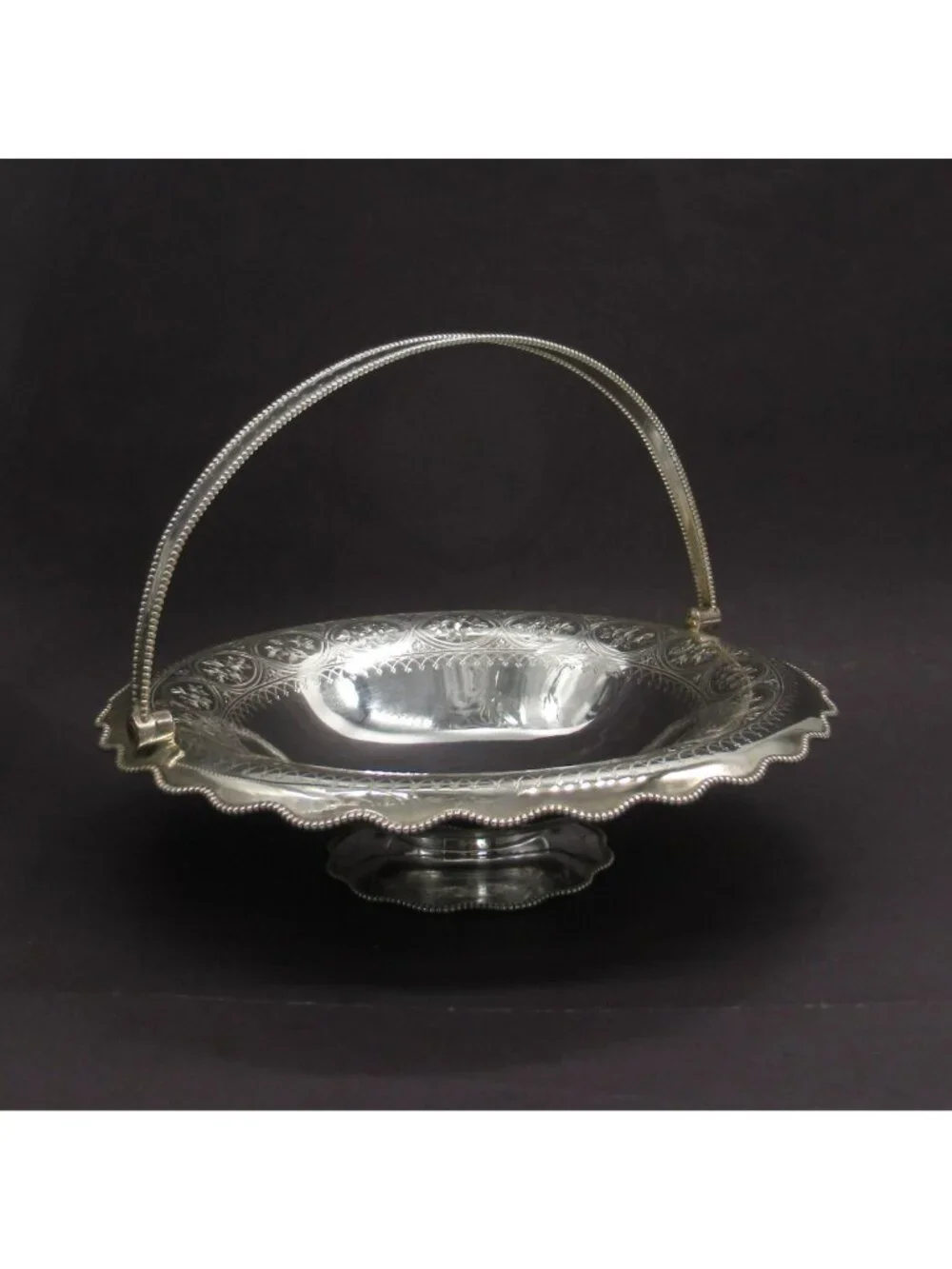 Antique Sheffield Silverplate Etched Pedestal Basket Beaded Waterfall Rim Martin